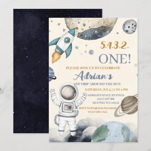 Weltraum 1. Geburtstag Party Erster Rundgang durch Einladung