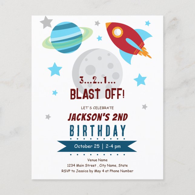 Weltraum 2 Geburtstag Budget (Vorderseite)