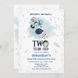 Weltraum 2. Geburtstag Party Astronautenrakete Einladung