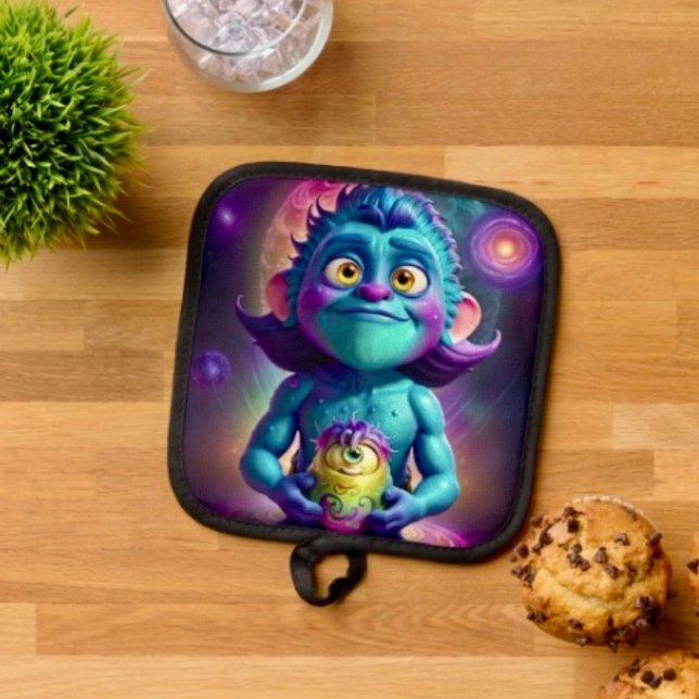 Weltraum-Alien & Freund Topflappen (Pot Holder Full rubber protection cover no slip silicon hanging loop. 
)
