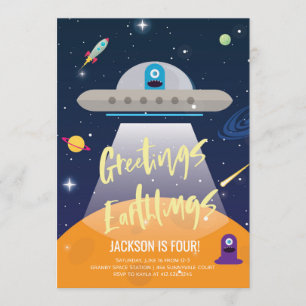 Weltraum-Alien Geburtstag Einladung