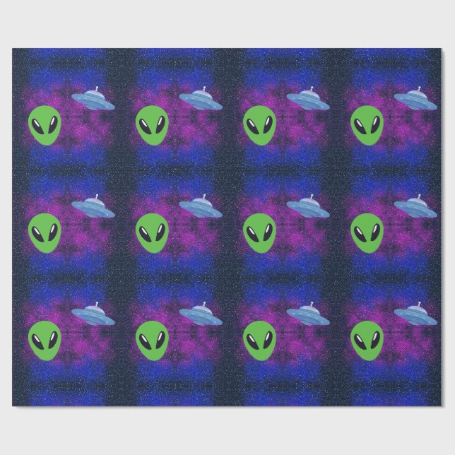 Weltraum-Alien Geschenkpapier (Flach)