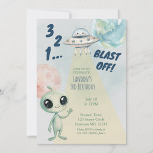 Weltraum Alien Jungen Dritter Geburtstag Einladung