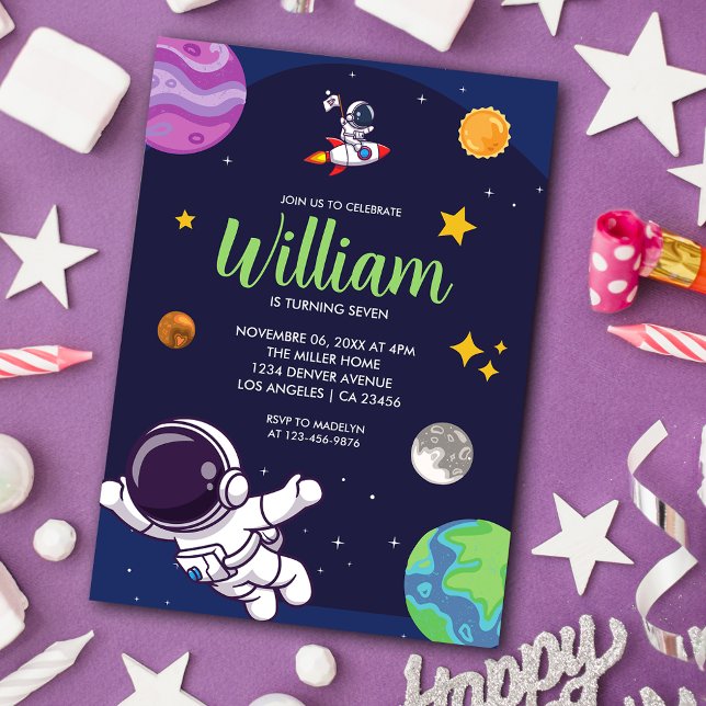 Weltraum-Astronaut aller Altersklassen Geburtstags Einladung (Space Astronaut Any Age Birthday Party Invitation)