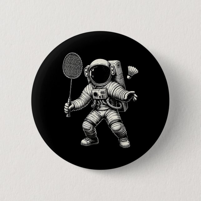 Weltraum Astronaut Badminton Spieler Shuttle Sport Button (Vorderseite)