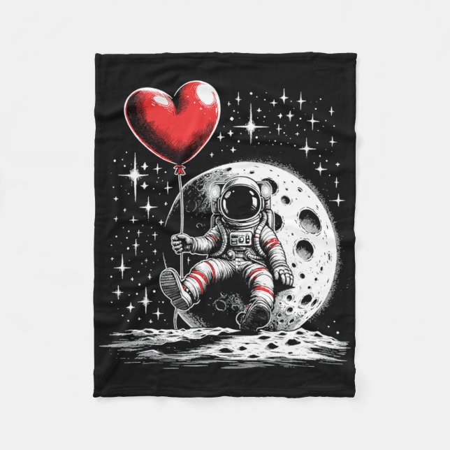 Weltraum Astronaut Herz Bylloon Valentinstag Vale Fleecedecke (Vorderseite)
