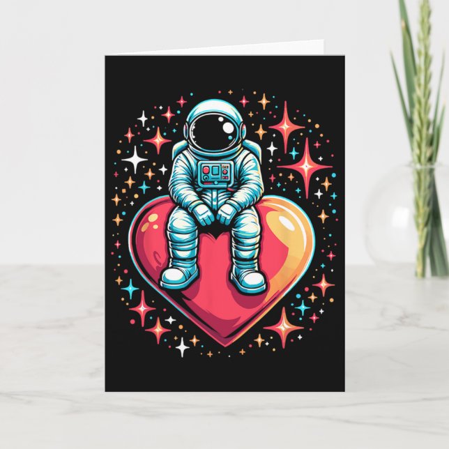 Weltraum-Astronaut Herz Bylloon Valentinstag Vale Karte (Vorderseite)