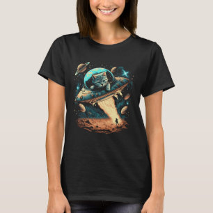 Weltraum-Astronaut Katze Flying Ufo Außerirdischen T-Shirt