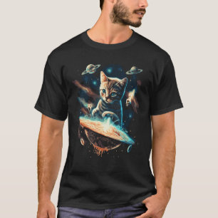 Weltraum Astronaut Katze Ufo Planeten Galaxie Kitt T-Shirt