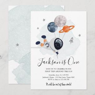 Weltraum Astronaut Orange Boy Erster Geburtstag Einladung