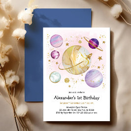Weltraum Astronaut Planet Galaxie Geburtstag Einladung