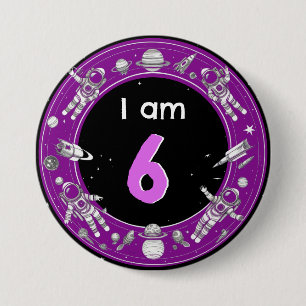 Weltraum Astronaut Rakete Planet Alter Zahl Geburt Button