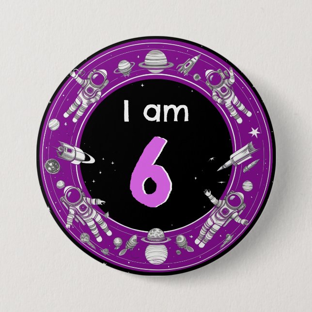 Weltraum Astronaut Rakete Planet Alter Zahl Geburt Button (Vorderseite)