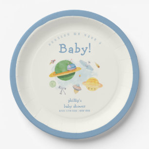 Weltraum Astronaut Raumschiff Junge Baby Shower Pappteller