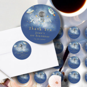 Weltraum Astronauten Boy Raketen für Sterne 1. Geb Runder Aufkleber