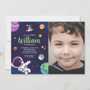 Weltraum-Astronauten-Foto-Geburtstagsfeier Einladung