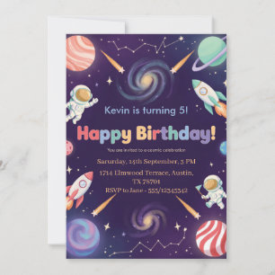 Weltraum-Astronauten-Kinder Alles Gute zum Geburts Einladung