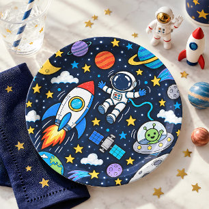 Weltraum-Astronauten-Raketen-Kinder-Geburtstagsfei Pappteller