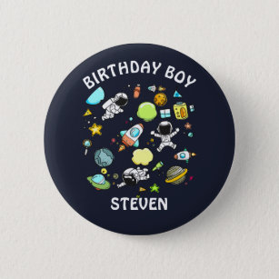 Weltraum-Astronauten & Raketen Muster Geburtstag Button