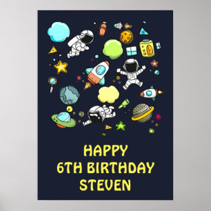 Weltraum-Astronauten & Raketen Muster Geburtstag Poster
