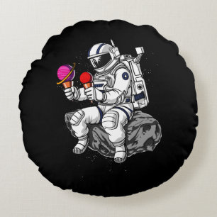 Weltraum-Astronauteneis-Planeten Kosmische Galaxie Rundes Kissen