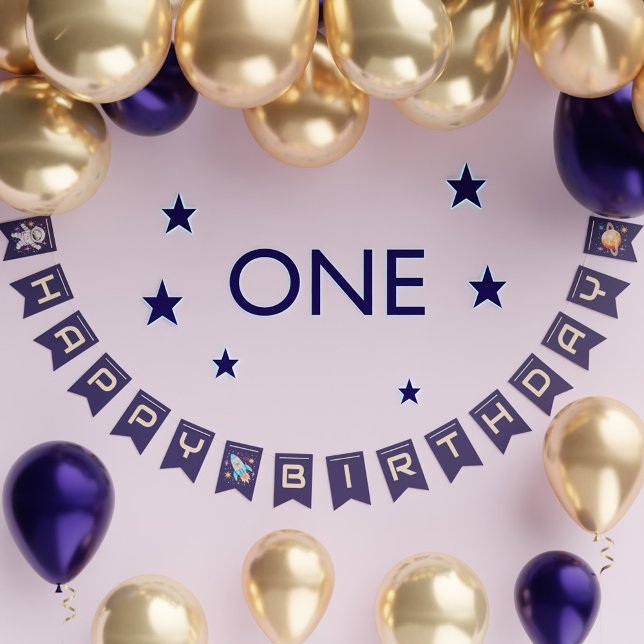 Weltraum-Astronautenrakete und Planet zum Geburtst Wimpelkette (Outer Space Astronaut Rocket & Planet Birthday Bunting Flags)