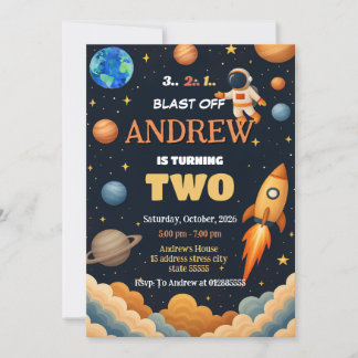 Weltraum-Astronautenrakete zum Geburtstag Einladung