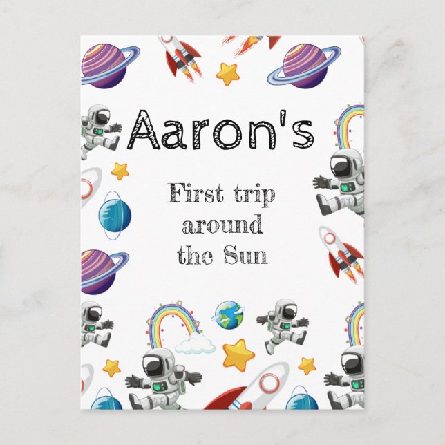 Weltraum-Astronautin Einladung zum ersten Geburtst Postkarte (Vorderseite)