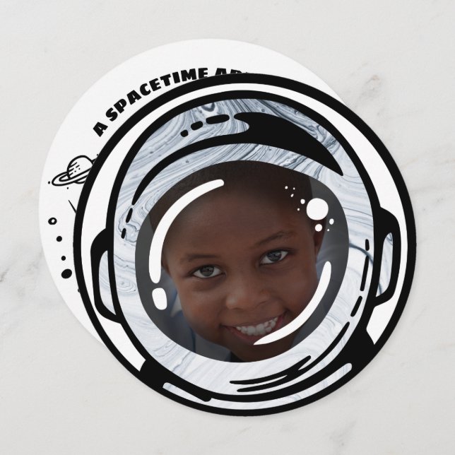 Weltraum-Astronautin Einladung zum Geburtstag Foto (Vorne/Hinten)