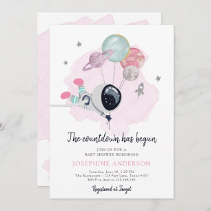 Weltraum-Astronautin Kinderdusche Einladung