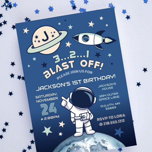 Weltraum Außerirdisch 1. Geburtstag Einladung (Outer Space Out of this World 1st Birthday Invitation)