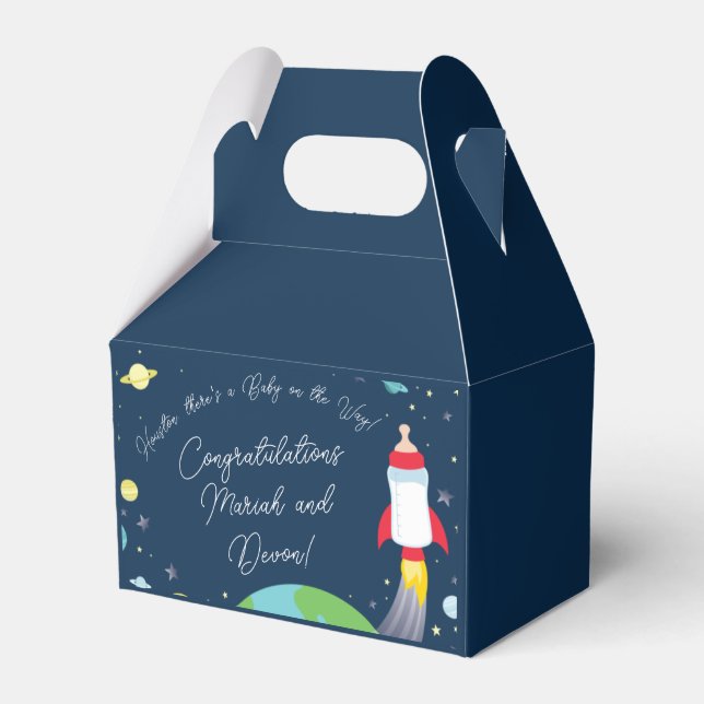 Weltraum-Babydusche Flasche Raumschiff Geschenkschachtel (Vorderseite)