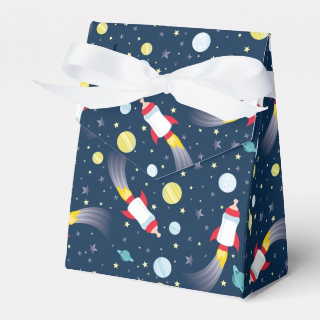 Weltraum-Babydusche Flasche Raumschiff Geschenkschachtel (Vorderseite)