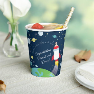 Weltraum-Babydusche Flasche Raumschiff Pappbecher
