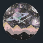 Weltraum Berge Gold Sternenhimmel Galaxy Planets Große Wanduhr<br><div class="desc">Anpassen mit jedem Text.</div>