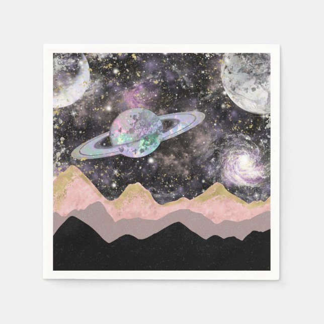 Weltraum Berge Gold Sternenhimmel Galaxy Planets Serviette (Vorderseite)