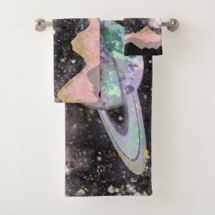 Weltraum Berge Gold Sternhimmel Galaxie Planeten Badhandtuch Set