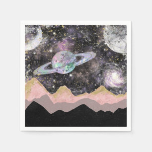 Weltraum Berge Gold Sternhimmel Galaxie Planeten Serviette