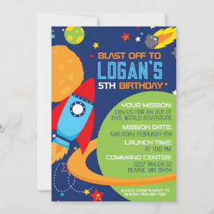 Weltraum Blue Rocket Einladungen zum Geburtstag