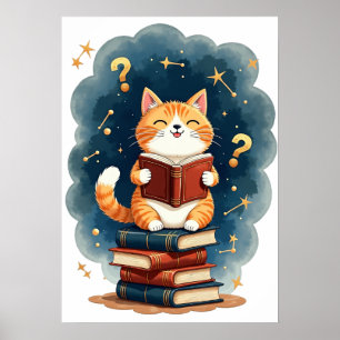 Weltraum Buchliebhaber Katze liest Sternbild Dunke Poster