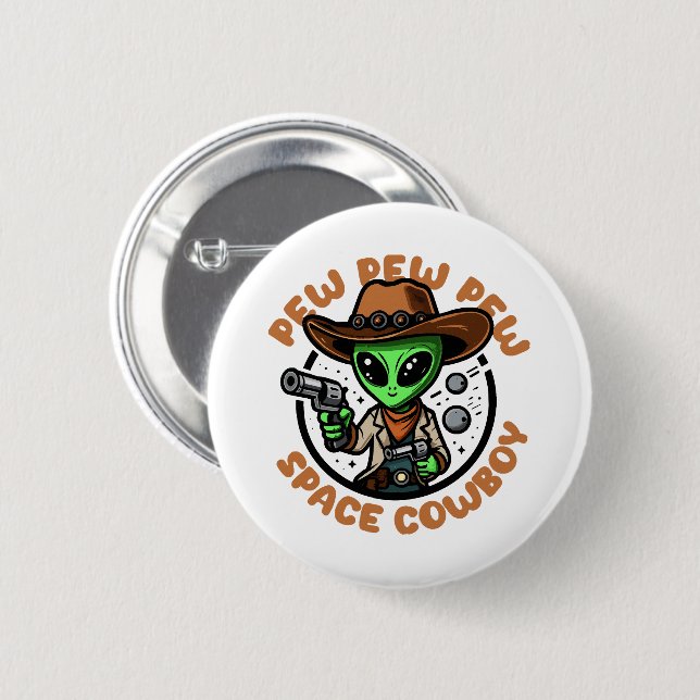 Weltraum Cowboy Lustiger Außerirdischer Button (Vorne & Hinten)