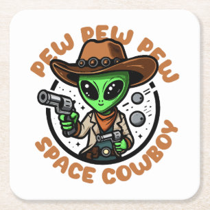 Weltraum-Cowboy Lustiger Außerirdischer Rechteckiger Pappuntersetzer