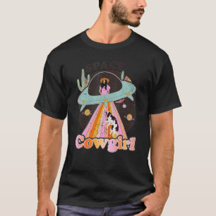 Weltraum-Cowgirl-Planet In UFO-Milchkuh-Western-La T-Shirt