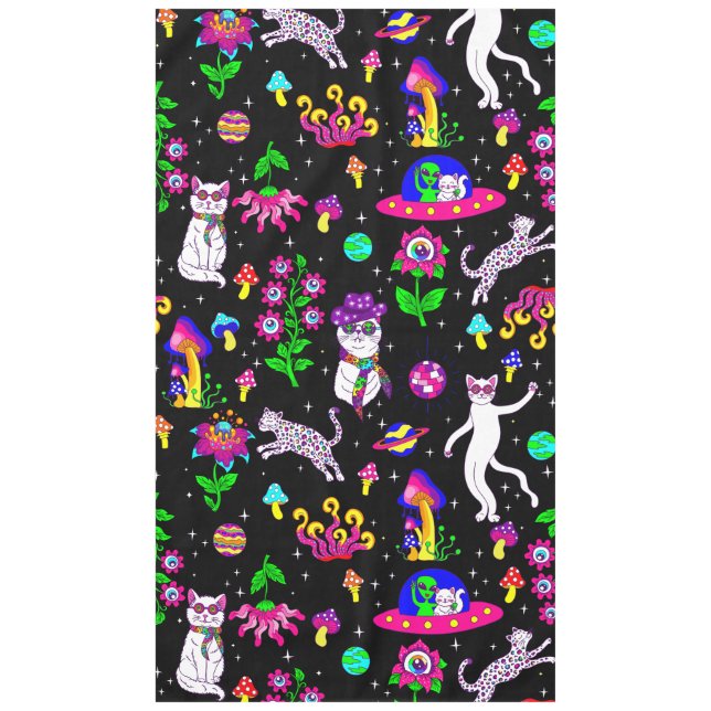 Weltraum Disco Katze Alien UFO Leopard surreal Tischdecke (Vorderseite)