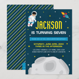 Weltraum Dunkler Junge Astronaut zum Geburtstag Ei Einladung