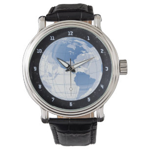 Weltraum-Erdglobe mit Sternen Armbanduhr