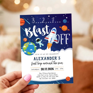 Weltraum Erste Reise um die Sonne 1. Geburtstag Einladung