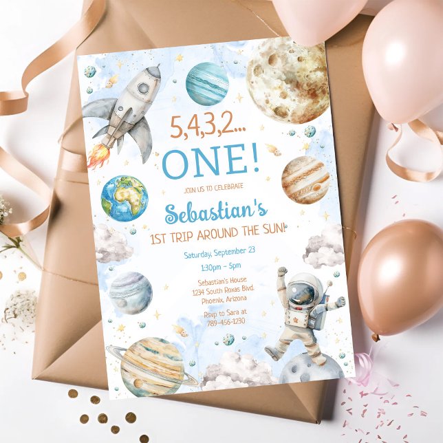 Weltraum Erste Reise um die Sonne 1. Geburtstag Einladung (Von Creator hochgeladen)
