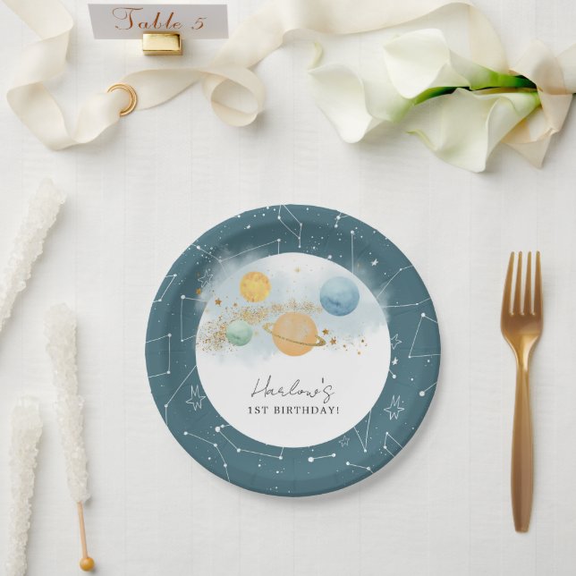 Weltraum Erste Reise zur Sonne Geburtstag Pappteller (Hochzeit)