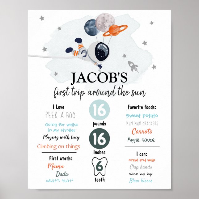 Weltraum Erster Geburtstag Meilenstein Unterwegs G Poster (Vorne)